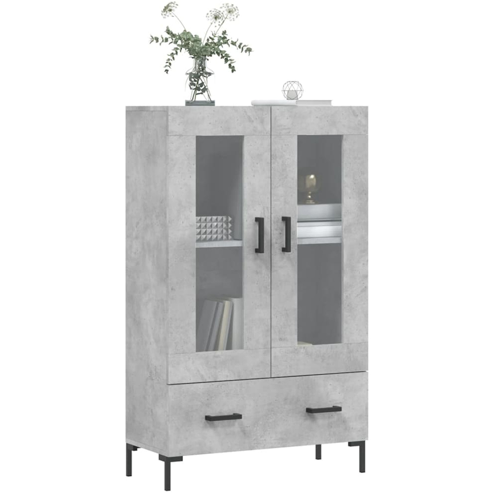 vidaXL 2 Glass Door Single Drawer Concrete Grey Highboard Image 3