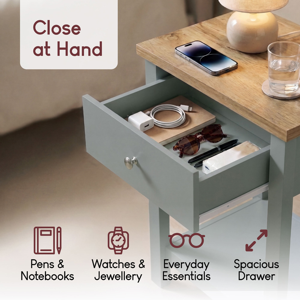 VIDA DESIGNS Arlington Single Drawer Grey Bedside Table Image 6
