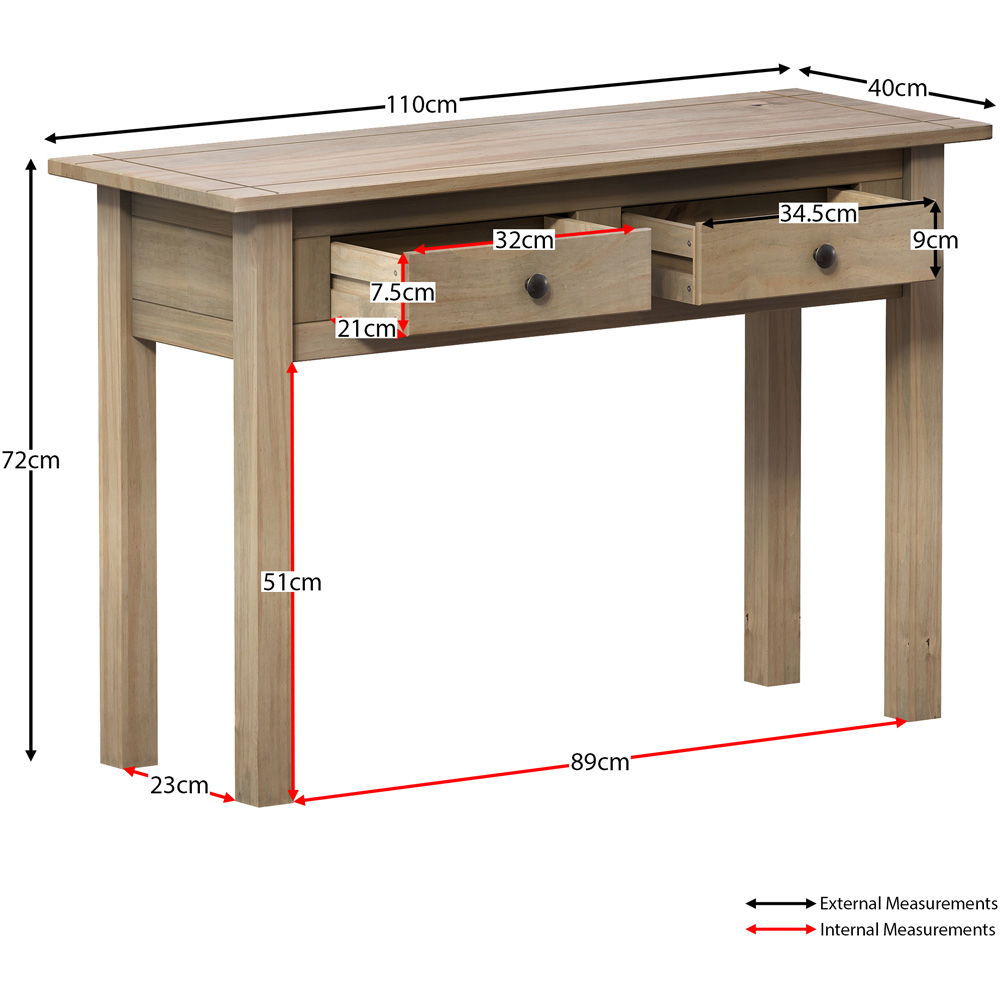 Vida Designs Panama 2 Drawer Pine Console Table Image 8
