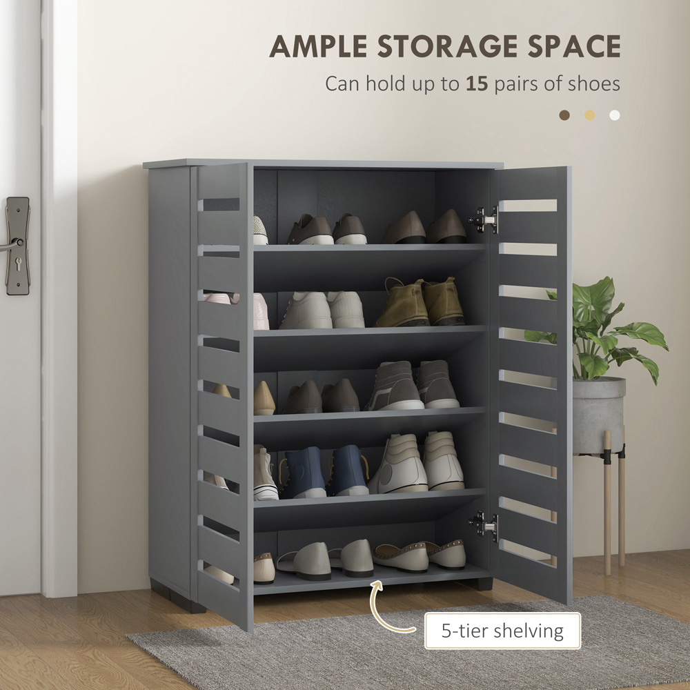 Portland 2 Door Grey Slatted Shoe Storage Cabinet Image 7