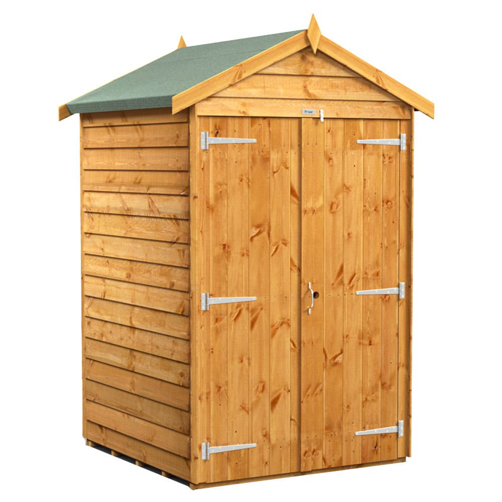 Power Sheds 4 x 4ft Double Door Overlap Apex Wooden Shed Image 1