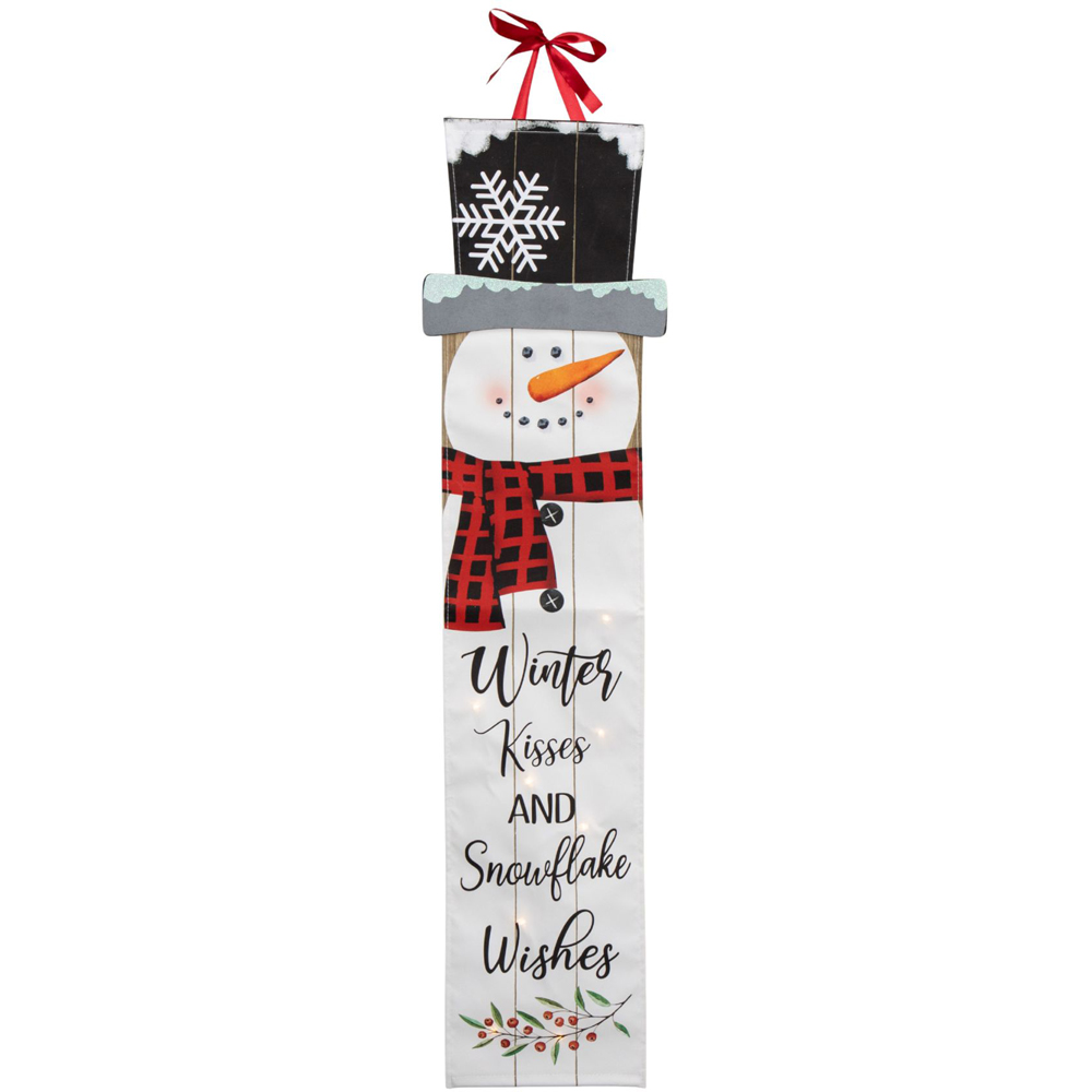 Samuel Alexander Warm White LED Fabric Light Up Hanging Christmas Snowman Banner 120cm Image 1