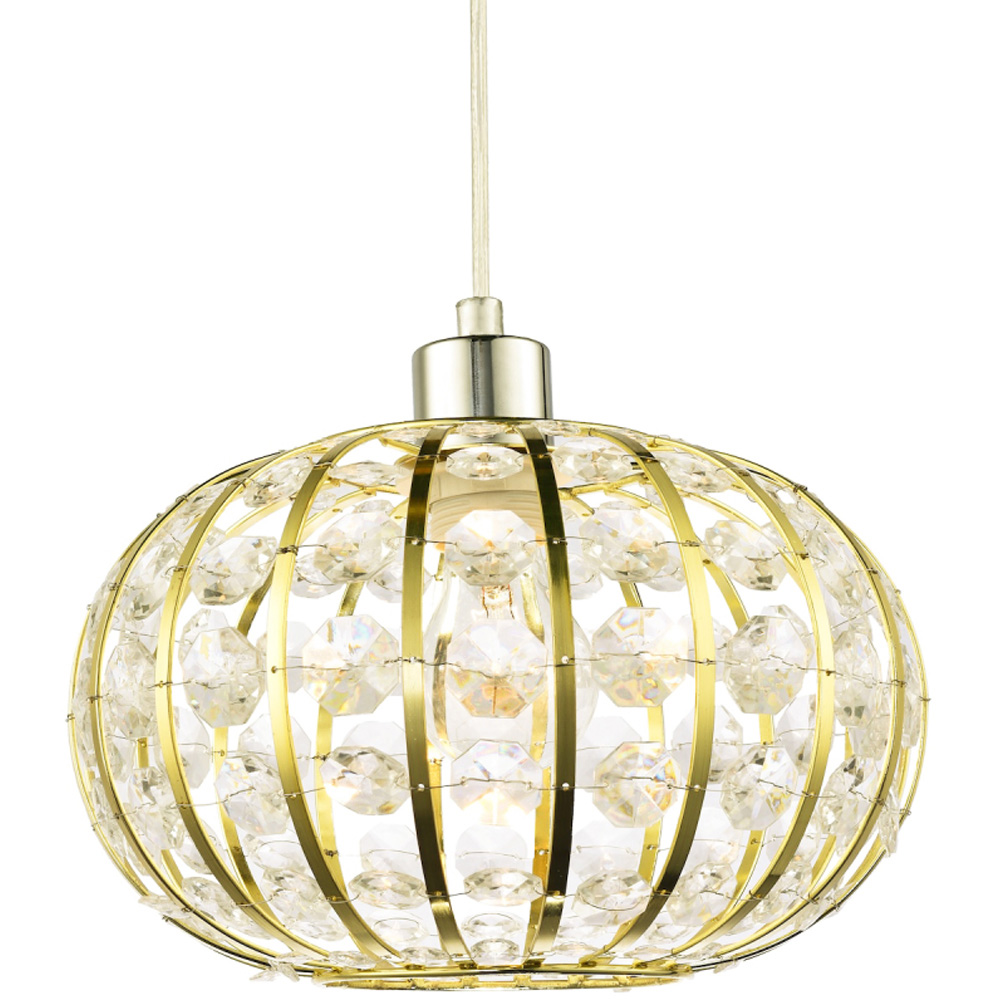 Happy Homewares Gold Plated Cage Pendant Shade with Acrylic Bead Image 6