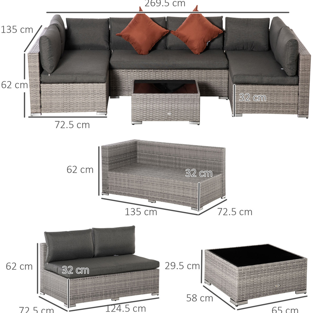 Outsunny 6 Seater PE Rattan Wicker Garden Patio Sofa Set Image 8