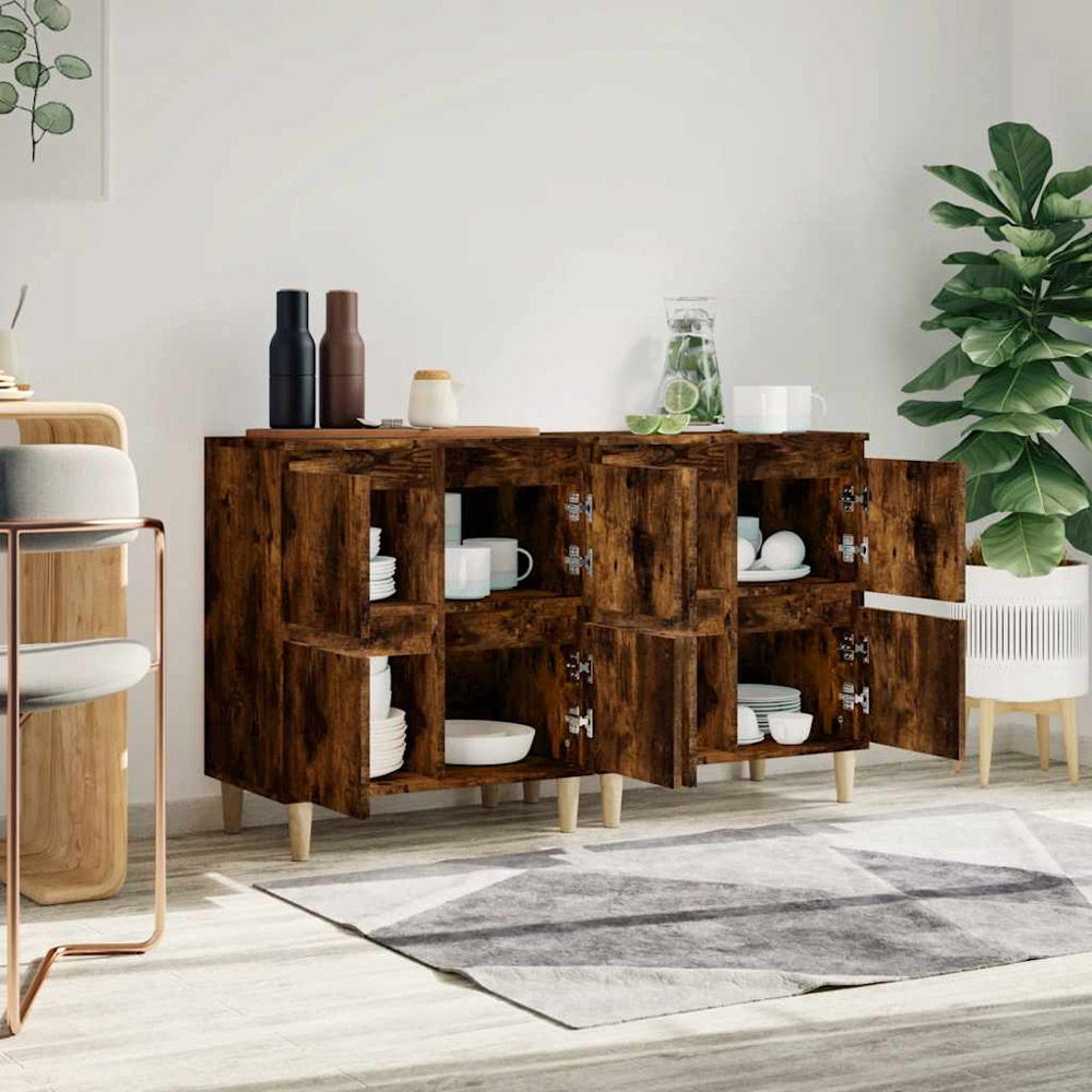 vidaXL 4 Door Smoked Oak Sideboard Set of 2 Image 3