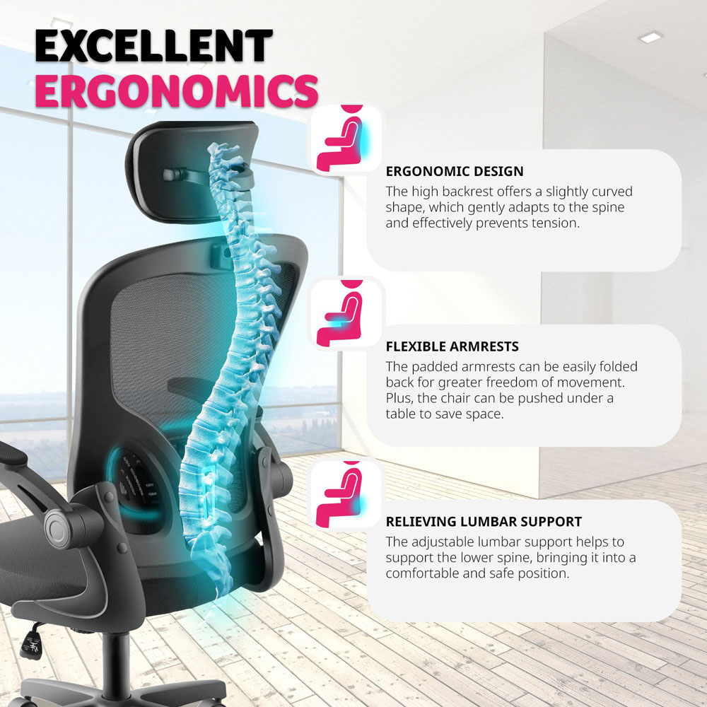 Tectake Arges Black Adjustable Office Chair Image 4