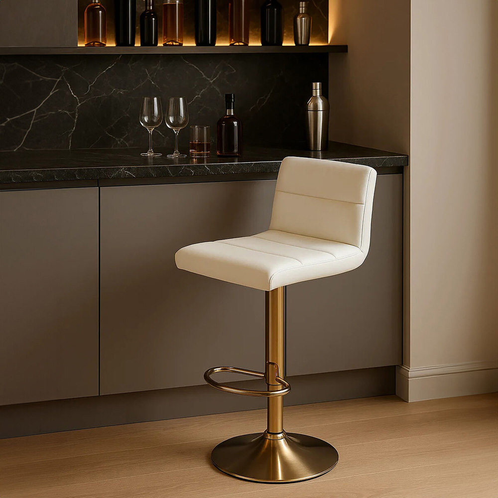 Premier Housewares Baina White Faux Leather Bar Stool with Gold Base Image 4