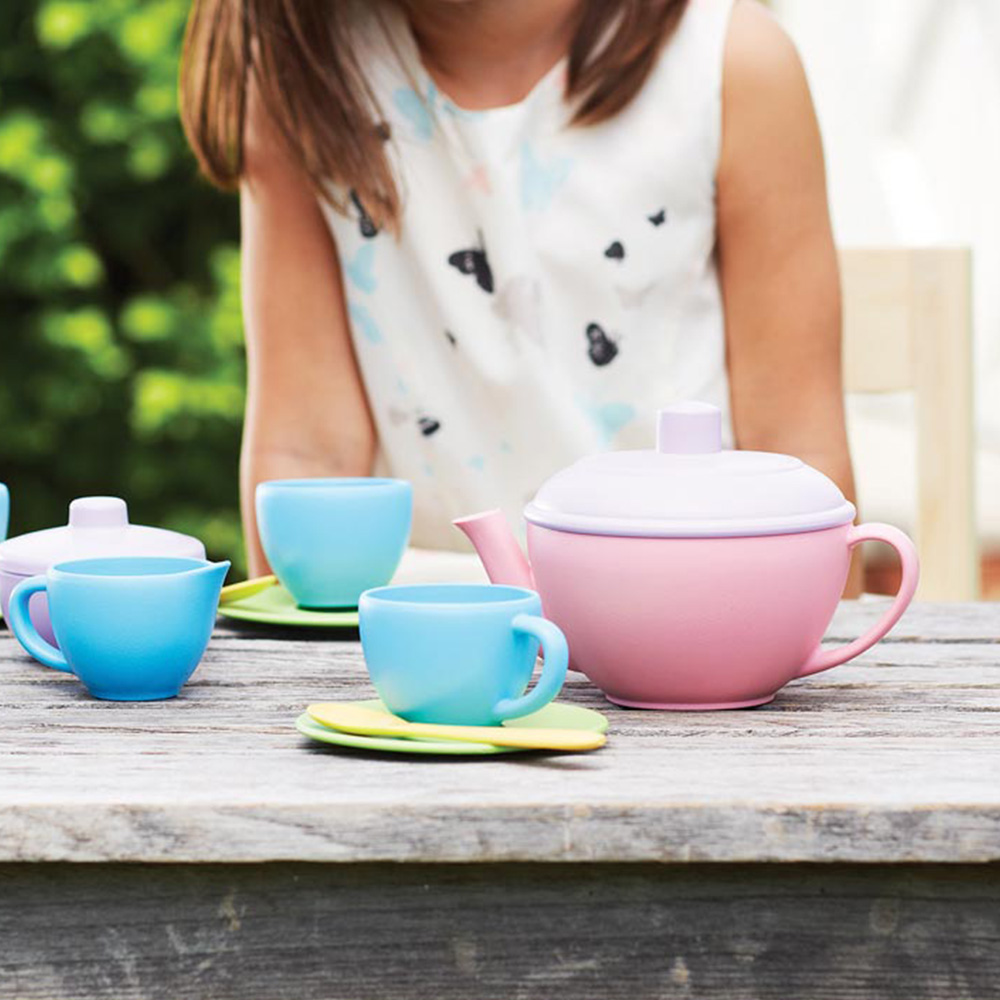 BigJigs Toys Green Toys Tea Set with Pink Teapot Image 3