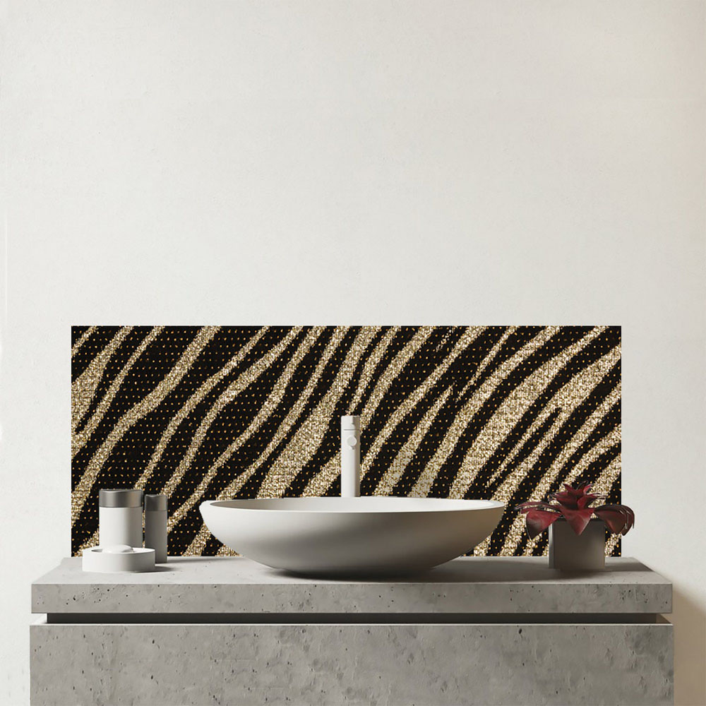 Warren Reed Designer Golden Zebra Print Glass Bathroom Splashback 25 x 60cm Image 1