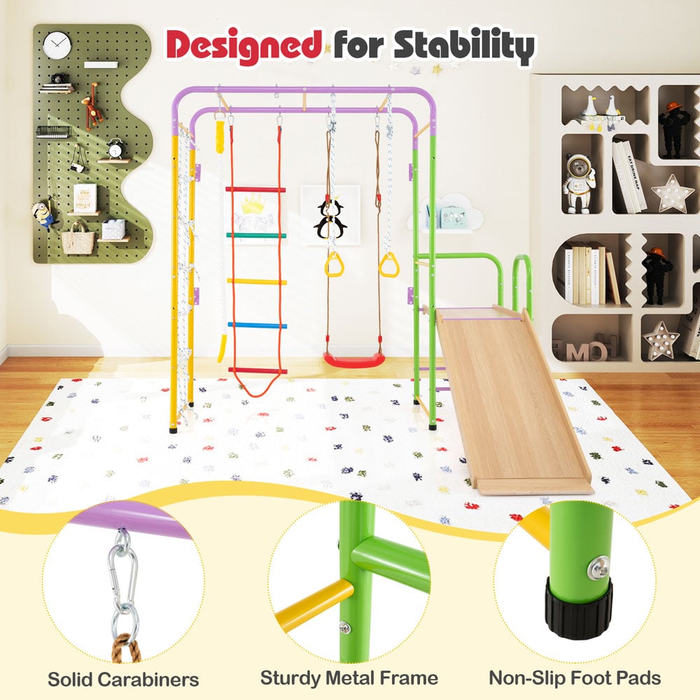 Costway Colourful 8-in-1 Indoor Jungle Gym Metal Climbing Play Set Image 4