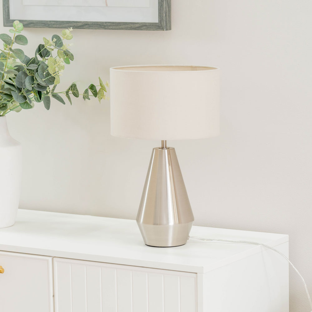 ValueLights Jax Natural Shade Brushed Chrome Touch LED Table Lamp Image 5