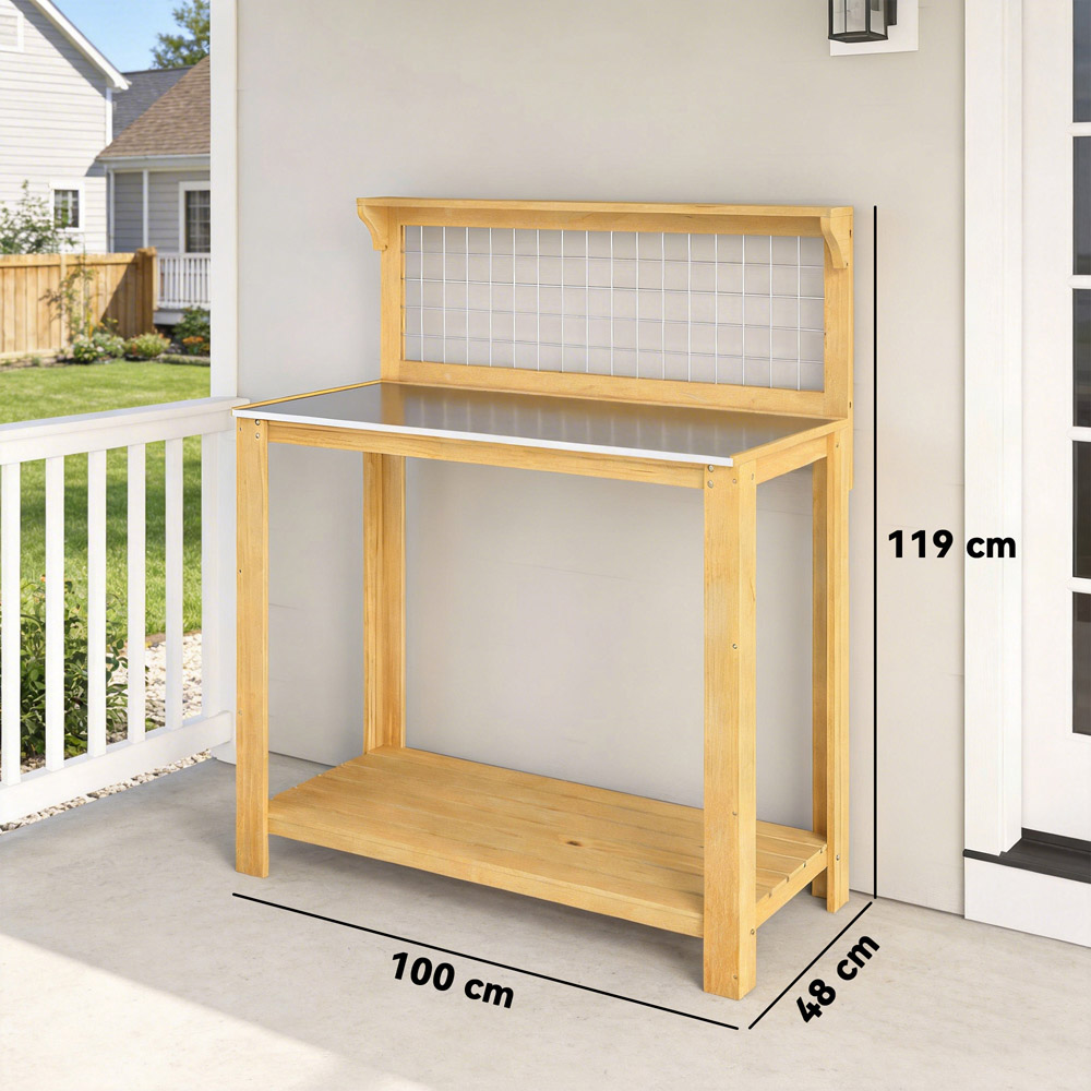 Outsunny Wooden Potting Bench Table with Aluminium Worktop Image 9