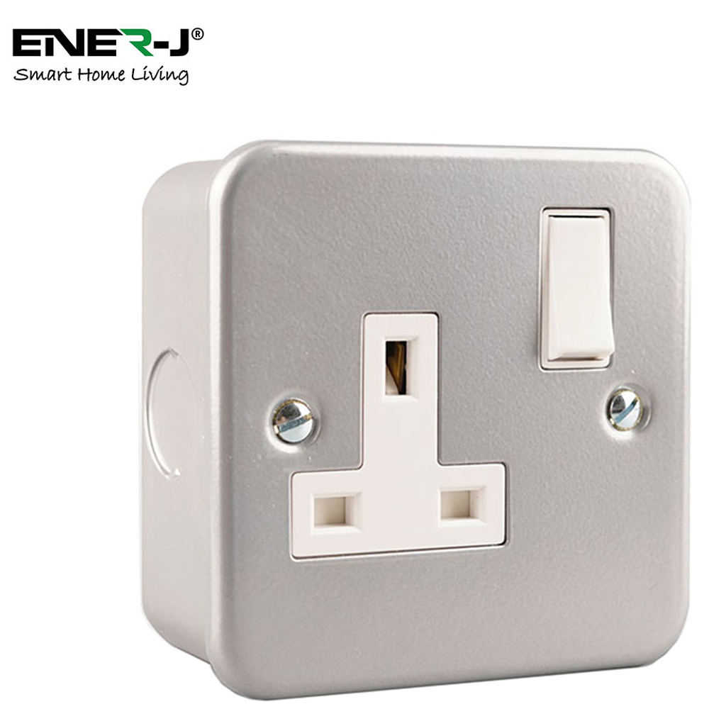 ENER-J 1 Gang 13A Metal Clad Single Switch Socket Image 2
