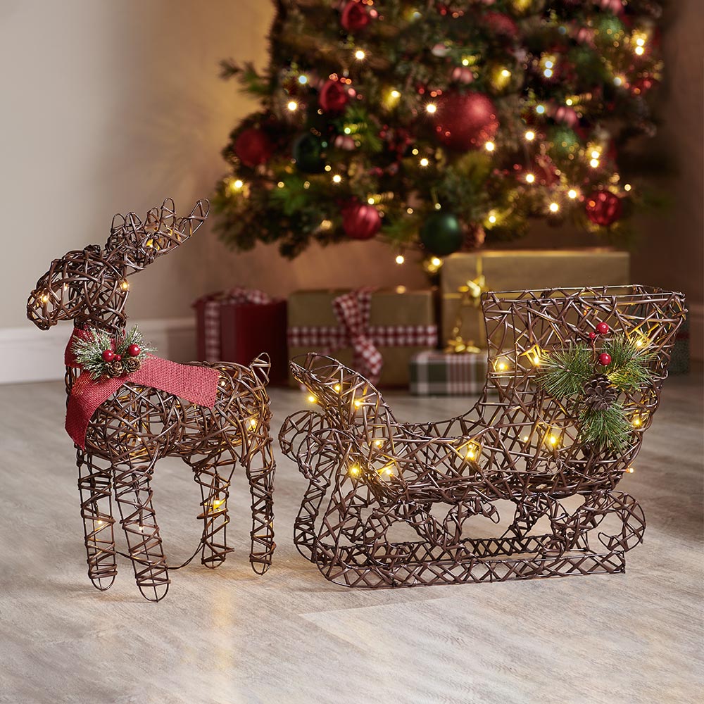 Wilko Battery Operated Rattan Effect Reindeer and Sleigh Image 1