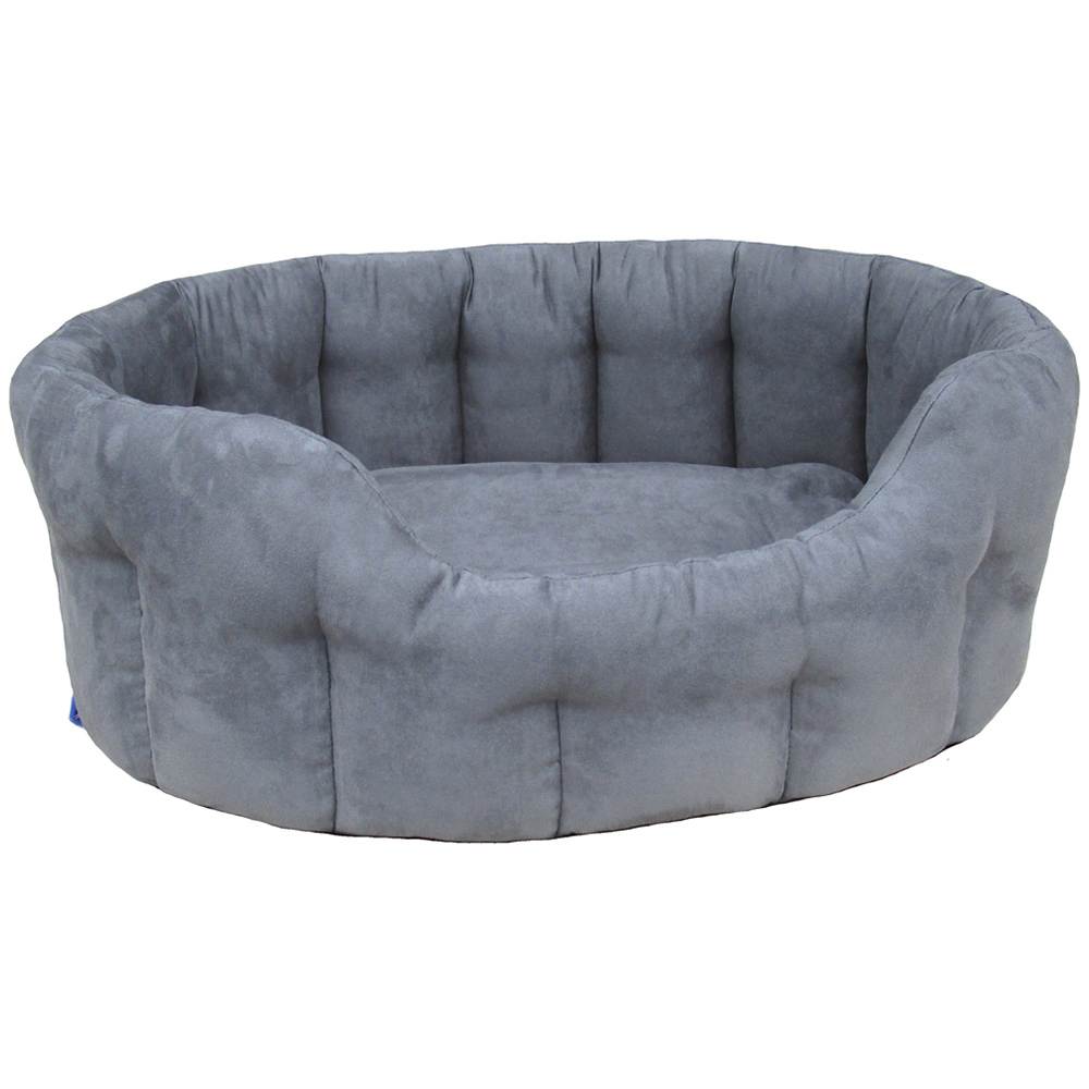 P&L Medium Grey Oval Faux Suede Dog Bed Image 1