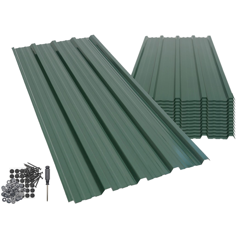 Harbour Housewares Green Corrugated Metal Roofing Sheet 110 x 46cm 14 Pack Image 3