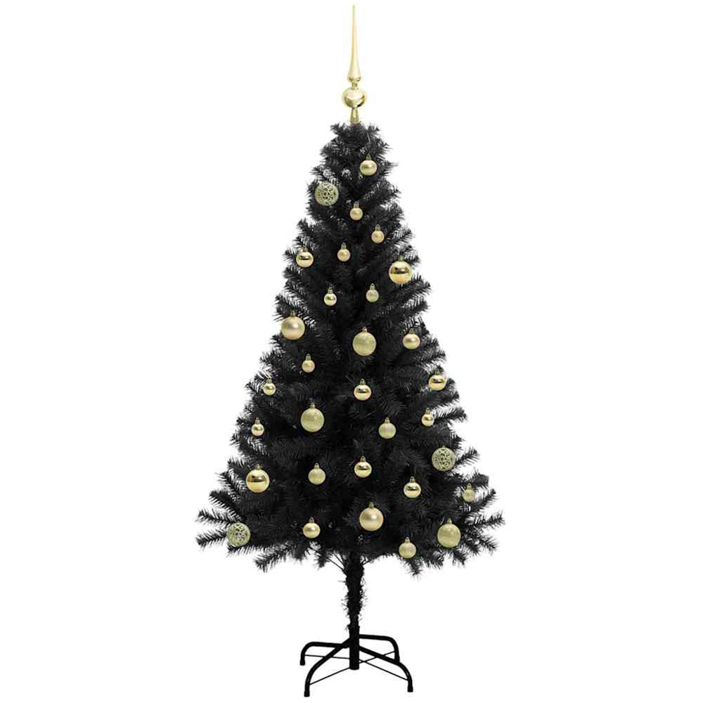 vidaXL Pre-Lit Gold Baubles Black Artificial Christmas Tree 5ft Image 4