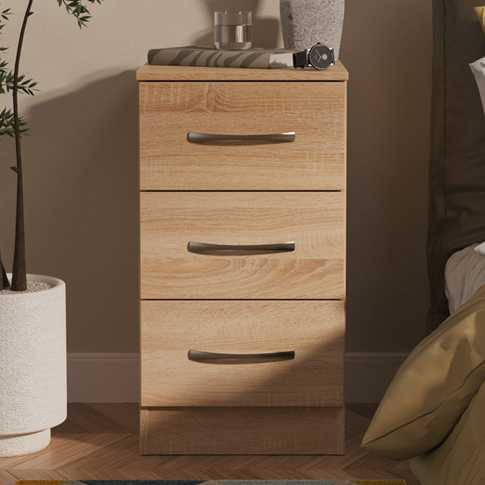 Crowndale Avin 3 Drawer Bardolino Oak Bedside Cabinet Image 1