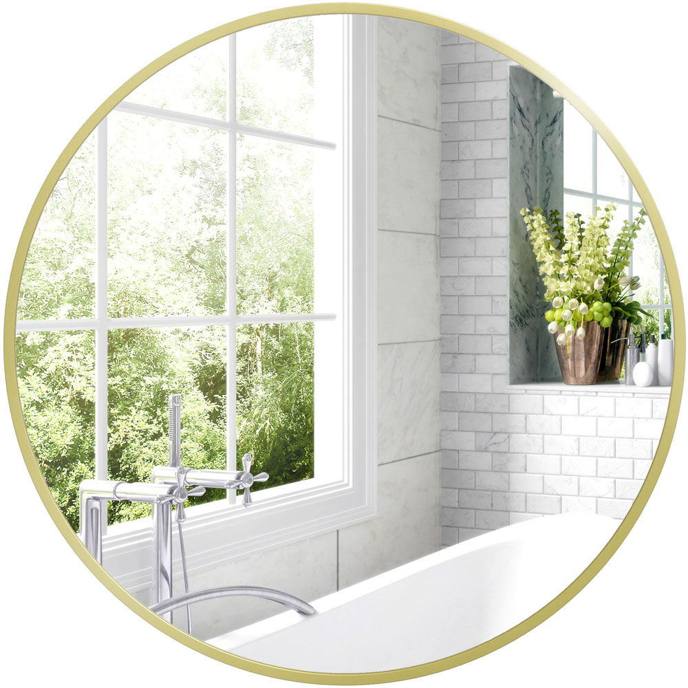 HOMCOM Gold Frame Wall Mounted Round Bathroom Mirror 60 x 60cm Image 1