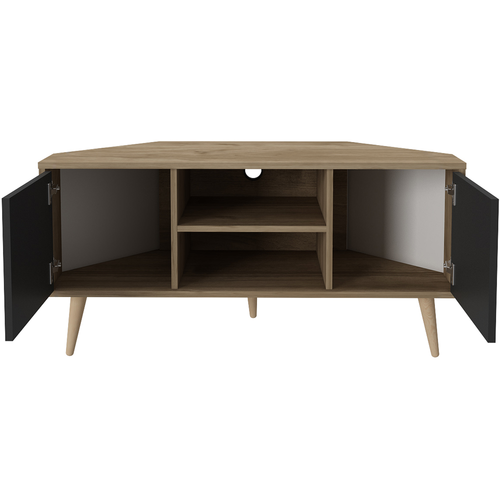 Decorotika Lesson 2 Door 2 Shelf Walnut and Black Corner TV Stand Image 5