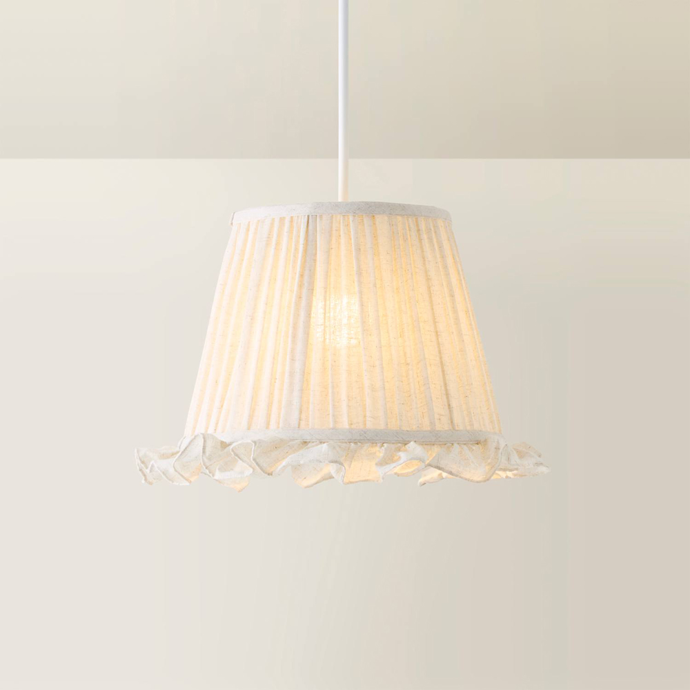 ValueLights Faye Linen Tapered Ruffle Detail Trim Easy Fit Pendant Shade 40cm Image 3
