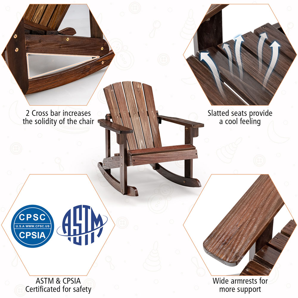 Costway Coffee Patio Adirondack Rocking Chair with High Backrest Image 5
