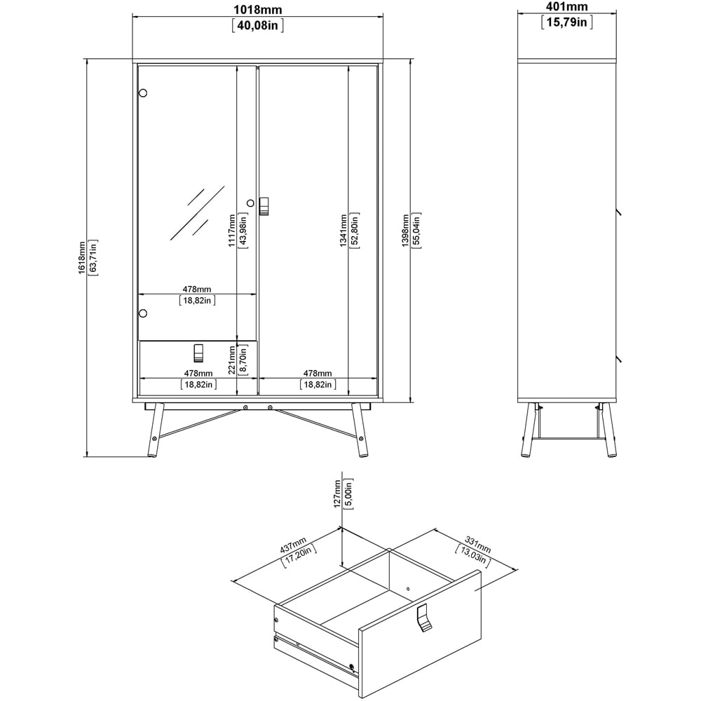 Florence Ry 2 Door Single Drawer Matt White China Cabinet Image 7