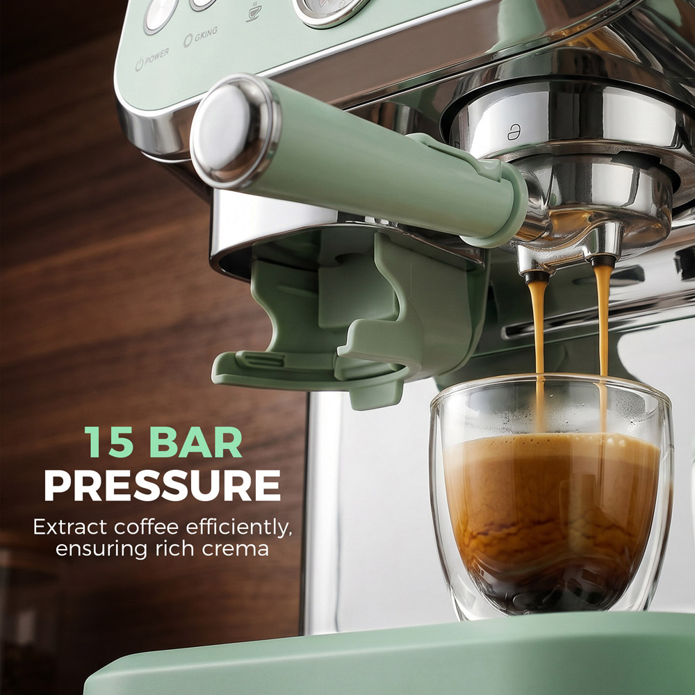 HOMCOM Bean to Cup 800-197V70LN Light Green Coffee Machine with Integrated Bean Grinder Image 5