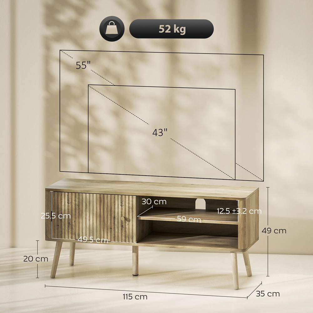 Portland Single Door 2 Shelf Oak Fluted TV Unit Image 9