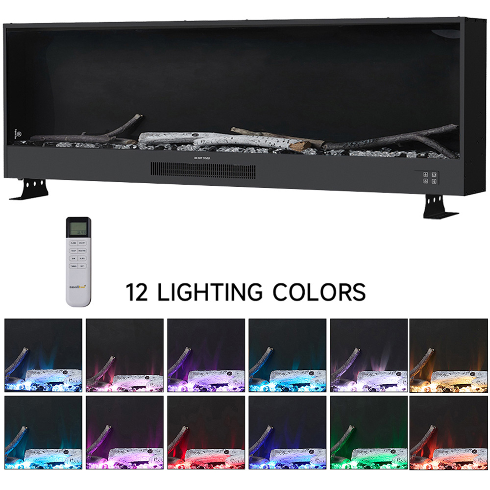 Living and Home Black Recessed Electric Fireplace with Remote Control Image 7