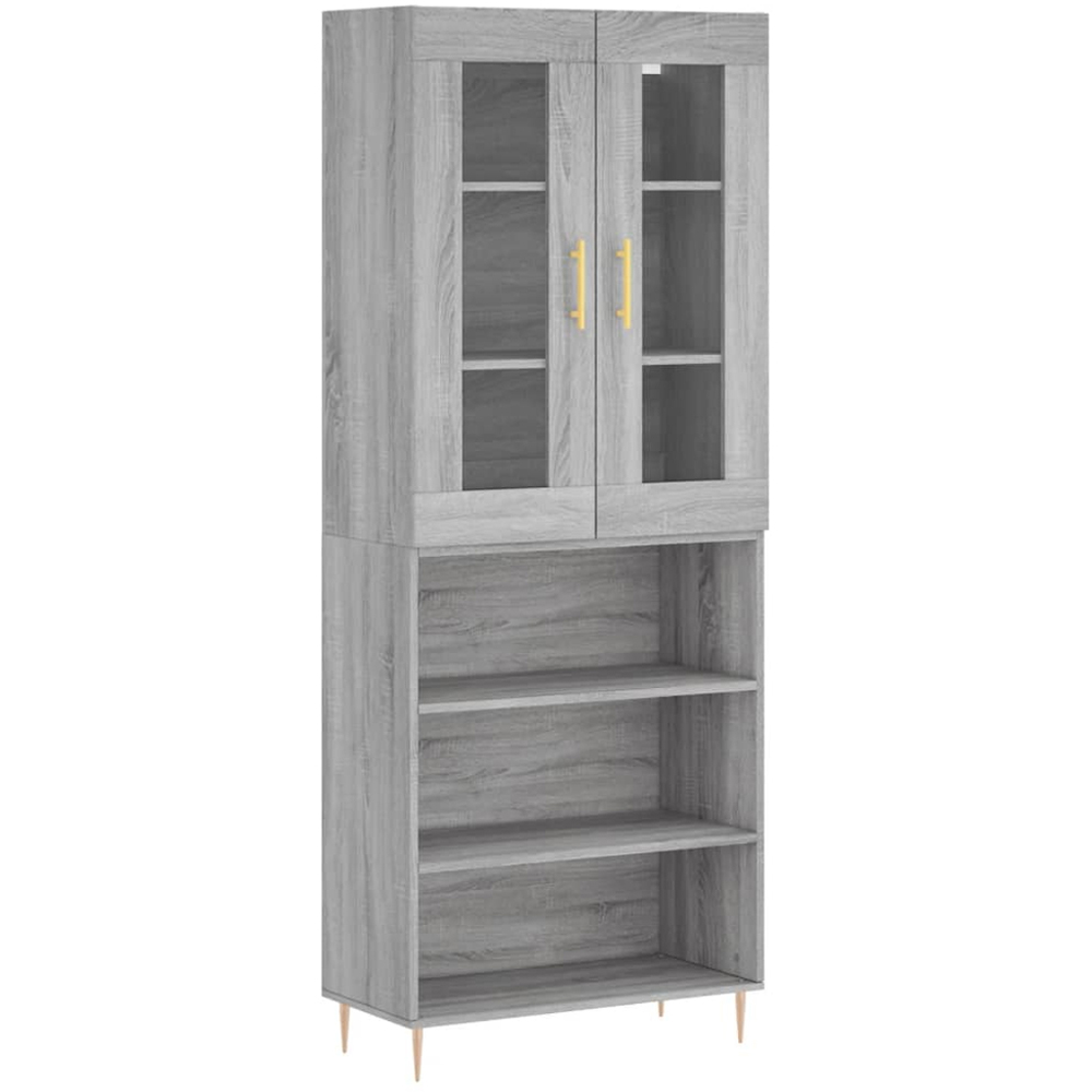 vidaXL 2 Glass Door 3 Shelf Grey Sonoma Highboard Image 2