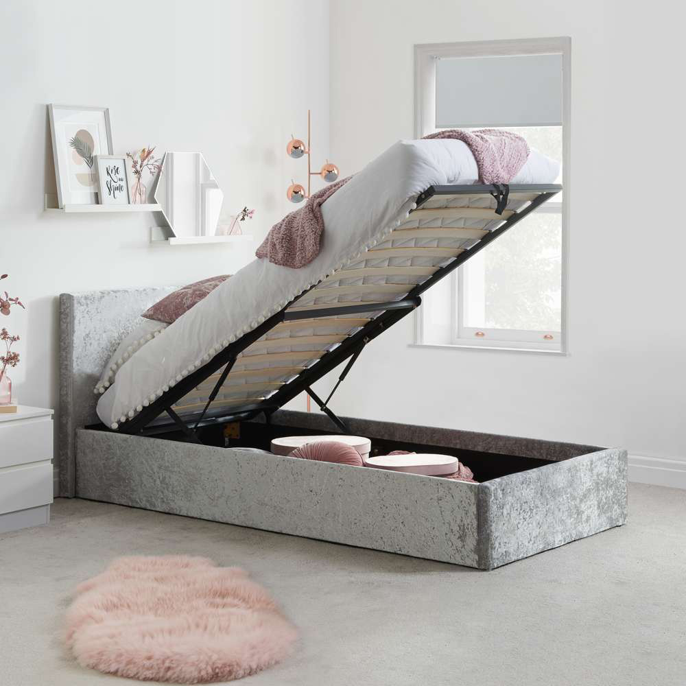 Berlin Single Steel Crushed Velvet Ottoman Bed Wilko