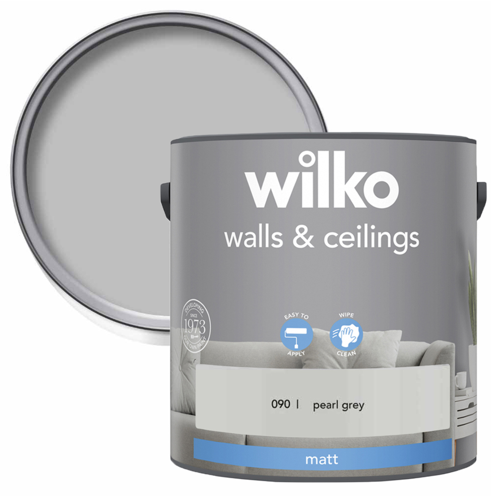 Wilko Walls & Ceilings Pearl Grey Matt Emulsion Paint 2.5L Image 1