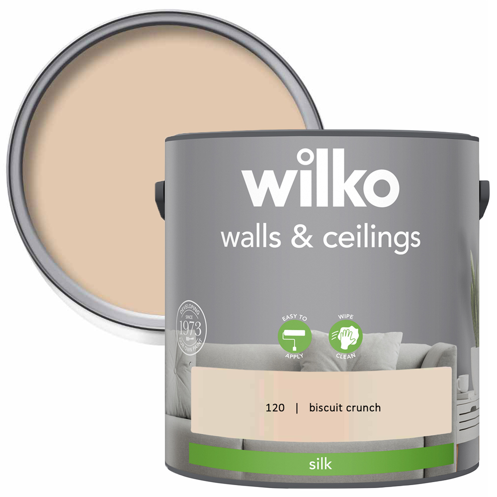 Wilko Walls & Ceilings Biscuit Crunch Silk Emulsion Paint 2.5L Image 1