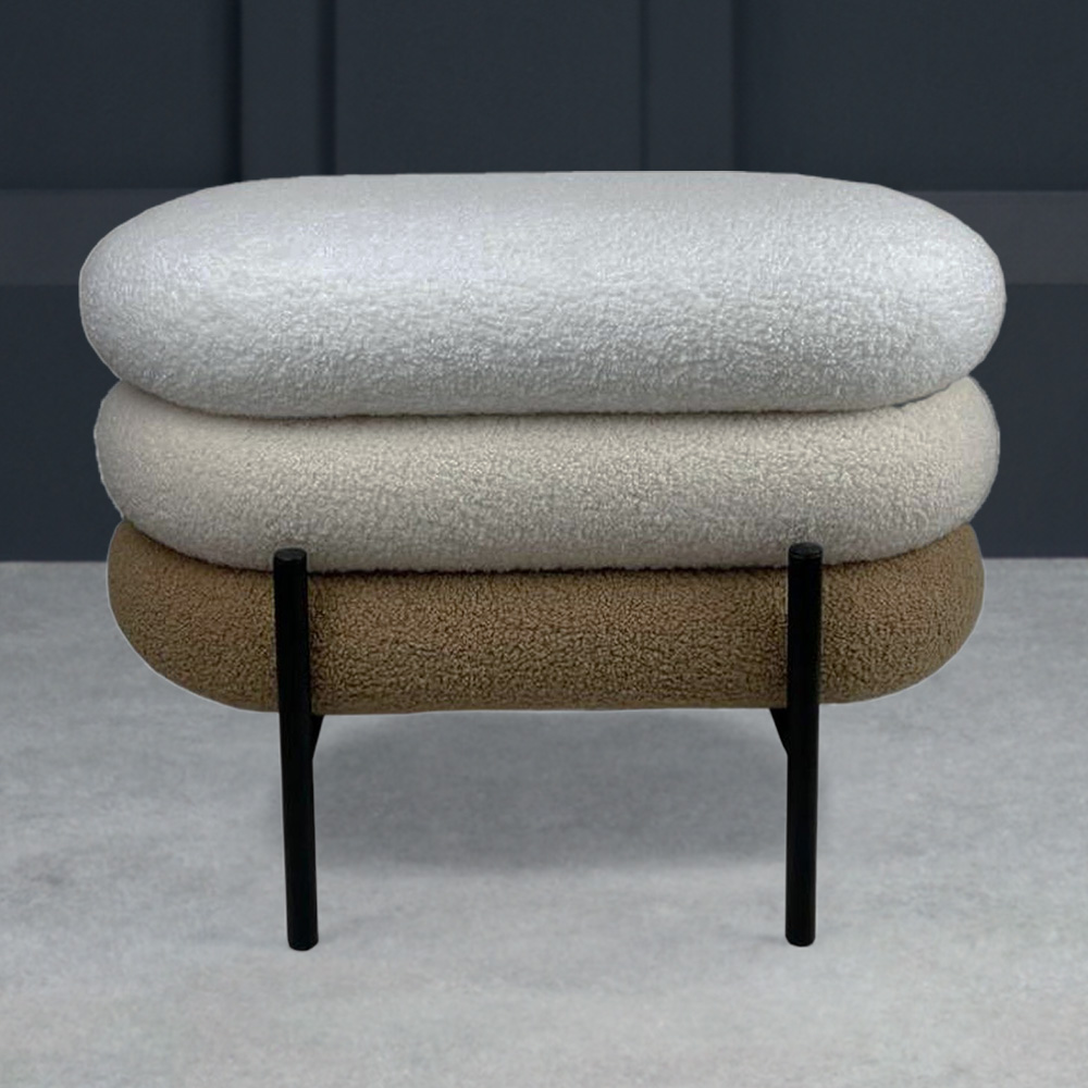 3 Tier Natural Boucle Fabric Storage Stool