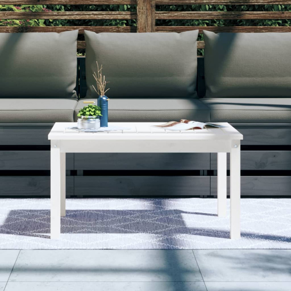 vidaXL White Solid Pine Wood Slatted Garden Table 82.5 x 50.5cm Image 7