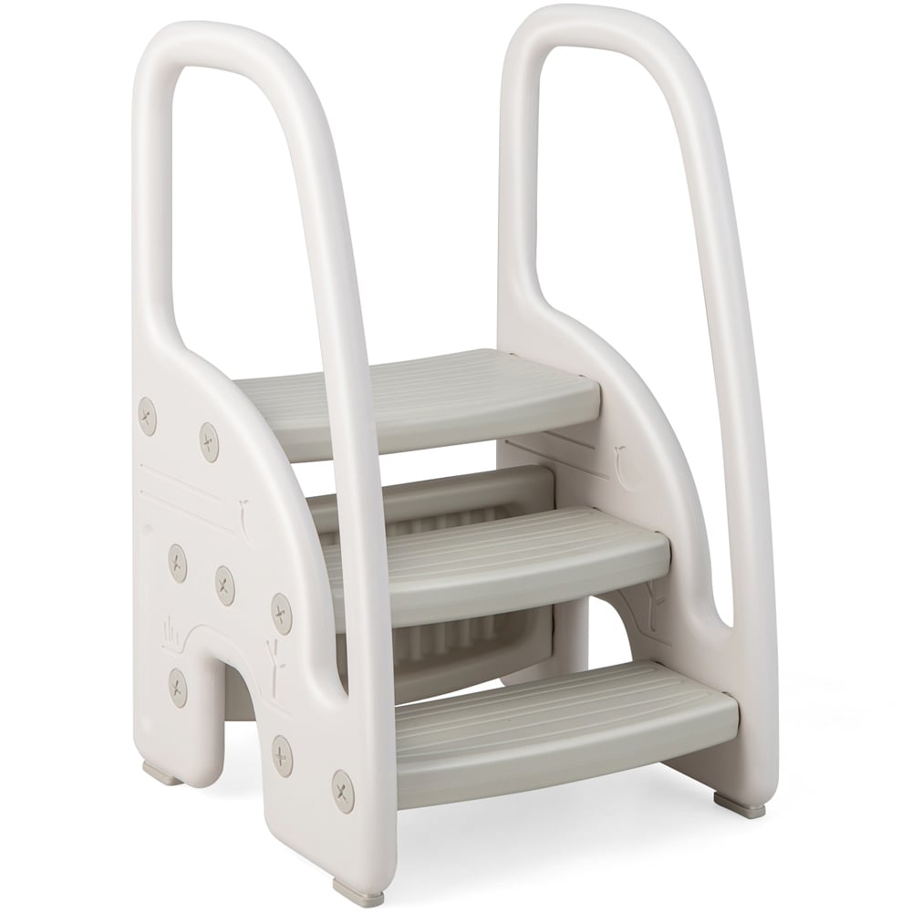 Costway Grey Dual Height Kids Learning Step Stool with Safety Handles Image 2