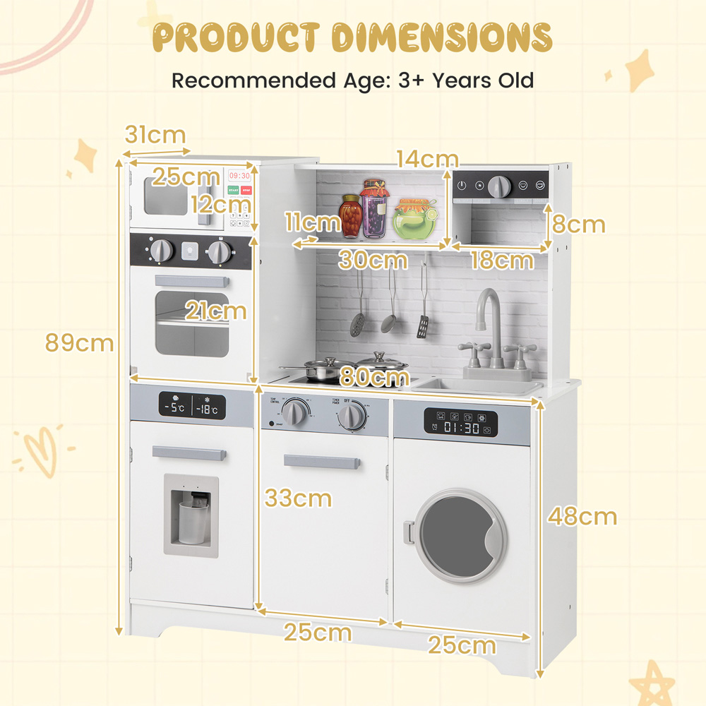 Costway Kids White Kitchen Play Set with Water Dispenser and Sink Image 7