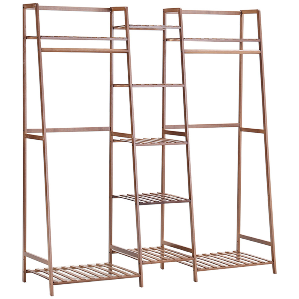 Living And Home SW0376 Natural Bamboo Multi-Tier Clothing Rack With Storage Shelf Image 1