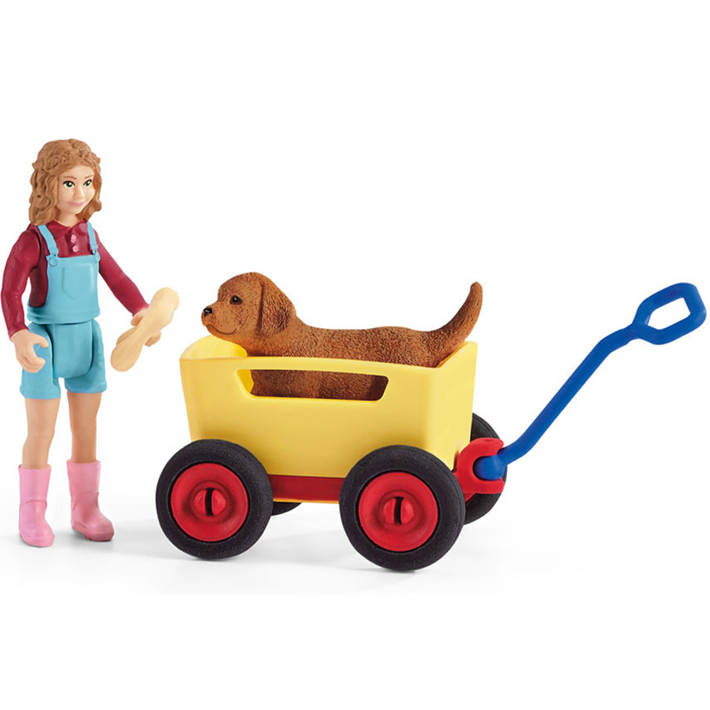 Schleich Farm World Puppy Wagon Ride Toy Figure Set Image 2