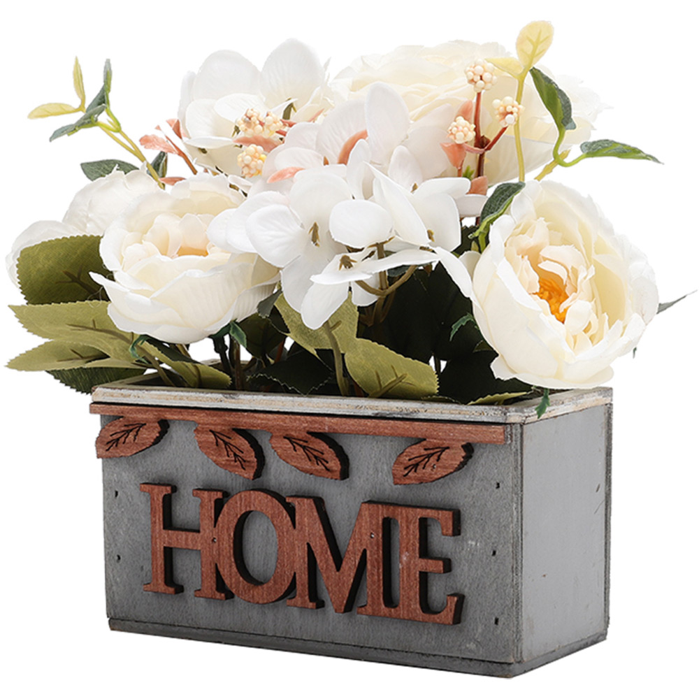 Living And Home SW0244 White Wooden Planter Artificial Plant 15cm Image 3