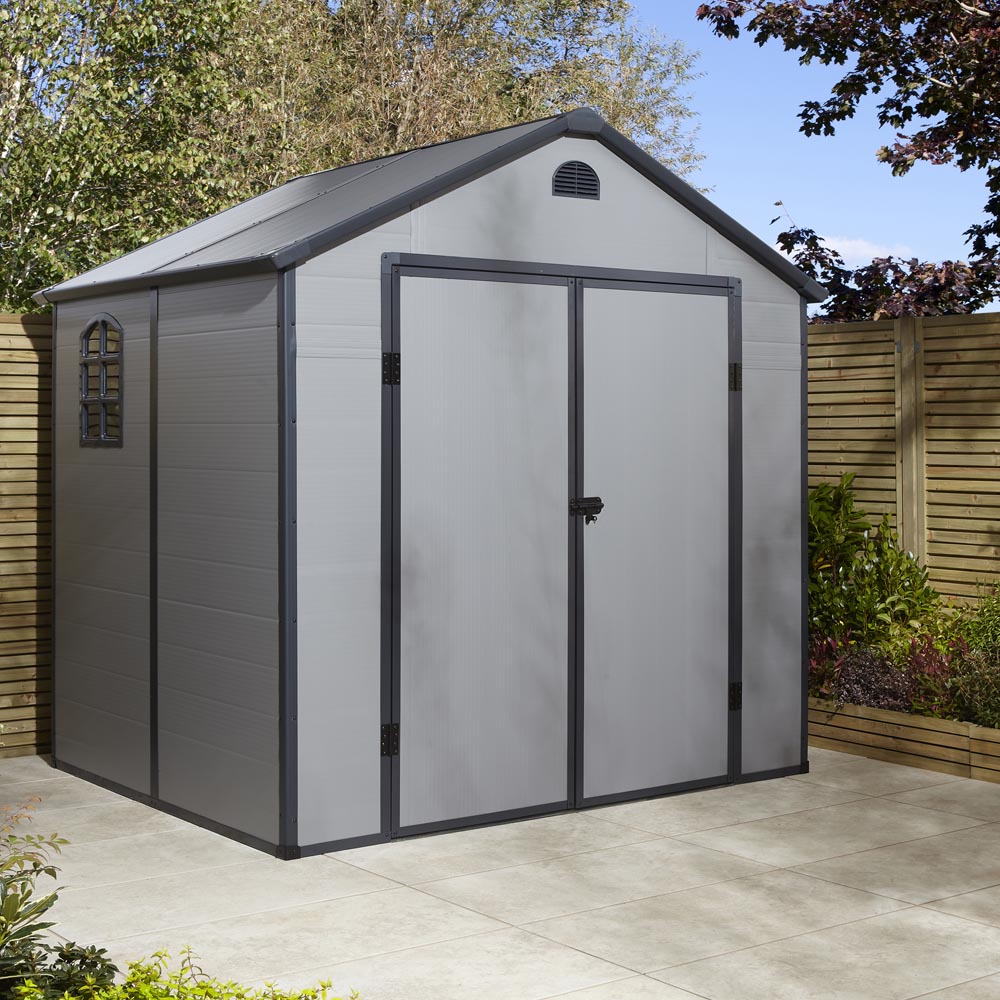 Rowlinson 8 x 6ft Light Grey Airevale Plastic Garden Shed Image 7
