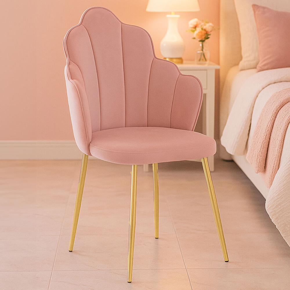 Premier Housewares Tian Pink Velvet Dining Chair with Gold Metal Legs Image 1