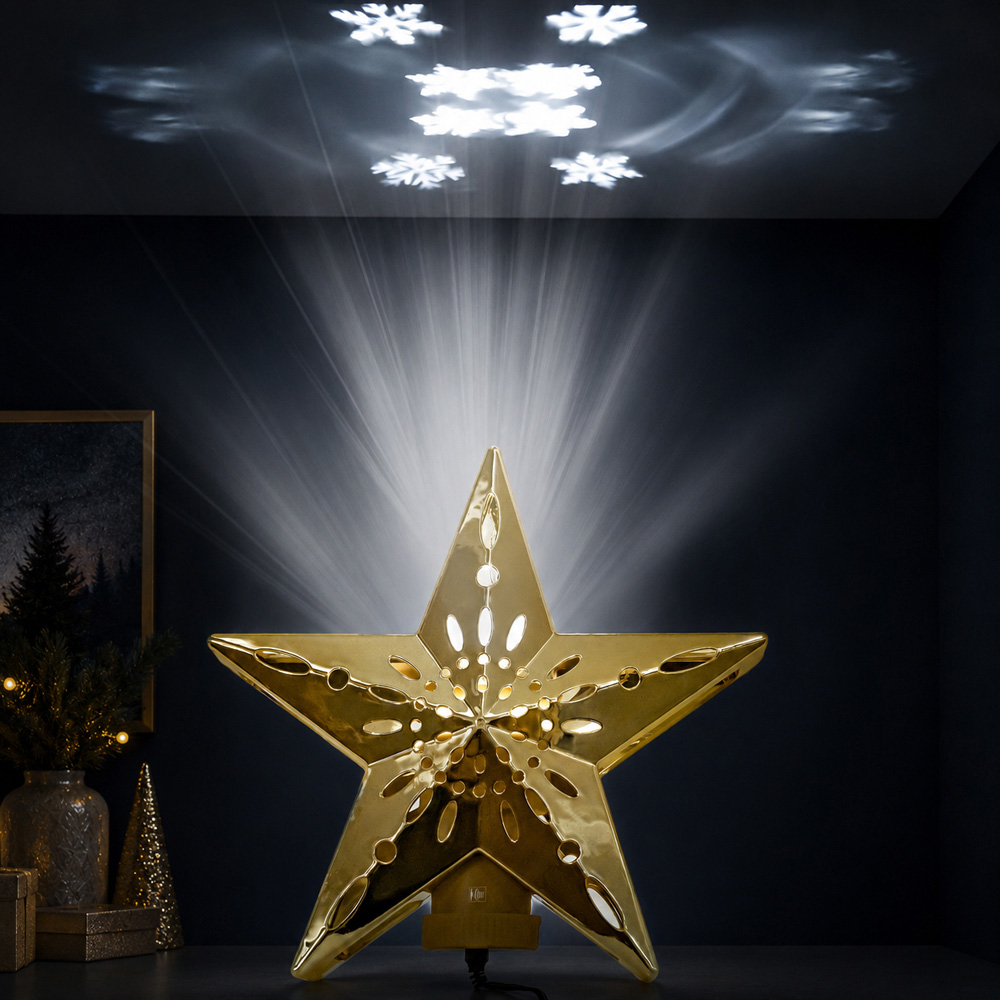 Festive Christmas Gold Cut-Out Snowflake Design Star Tree Topper Image 4