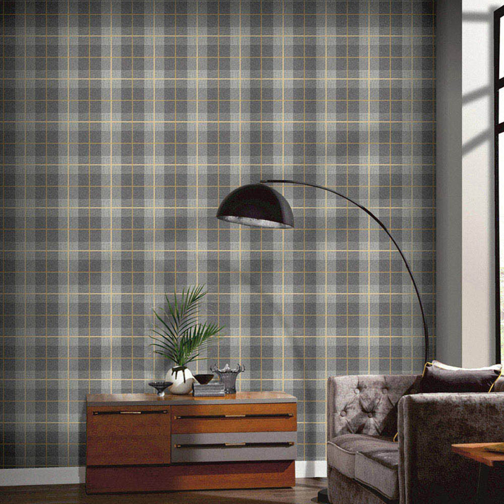 Arthouse Heritage Tartan Ochre and Grey Wallpaper Image 3