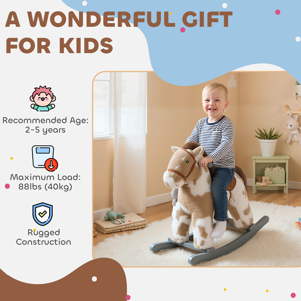 Tommy Toys AIYAPLAY Kids Brown Ride On Rocking Horse with Interactive Sounds and Rabbit Doll Image 3