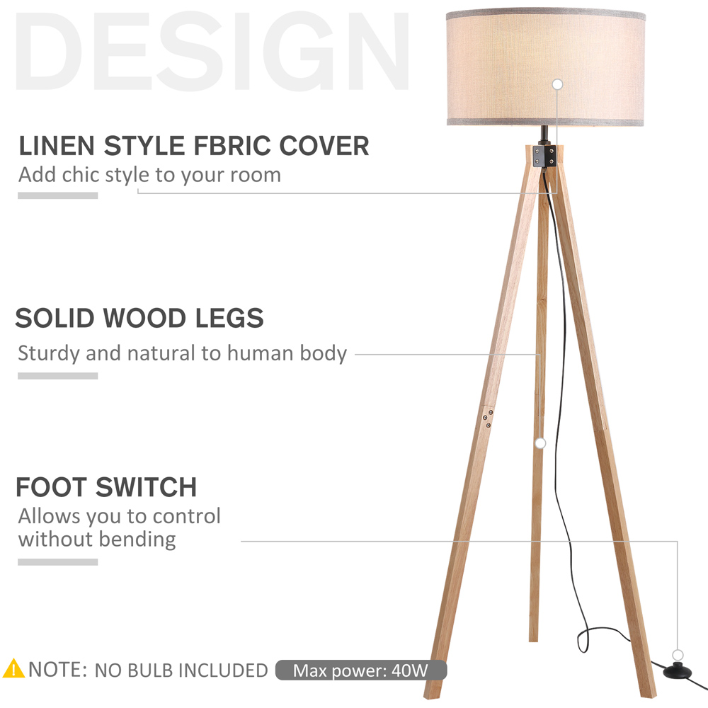 HOMCOM Beige Wood Tripod Floor Lamp Image 4