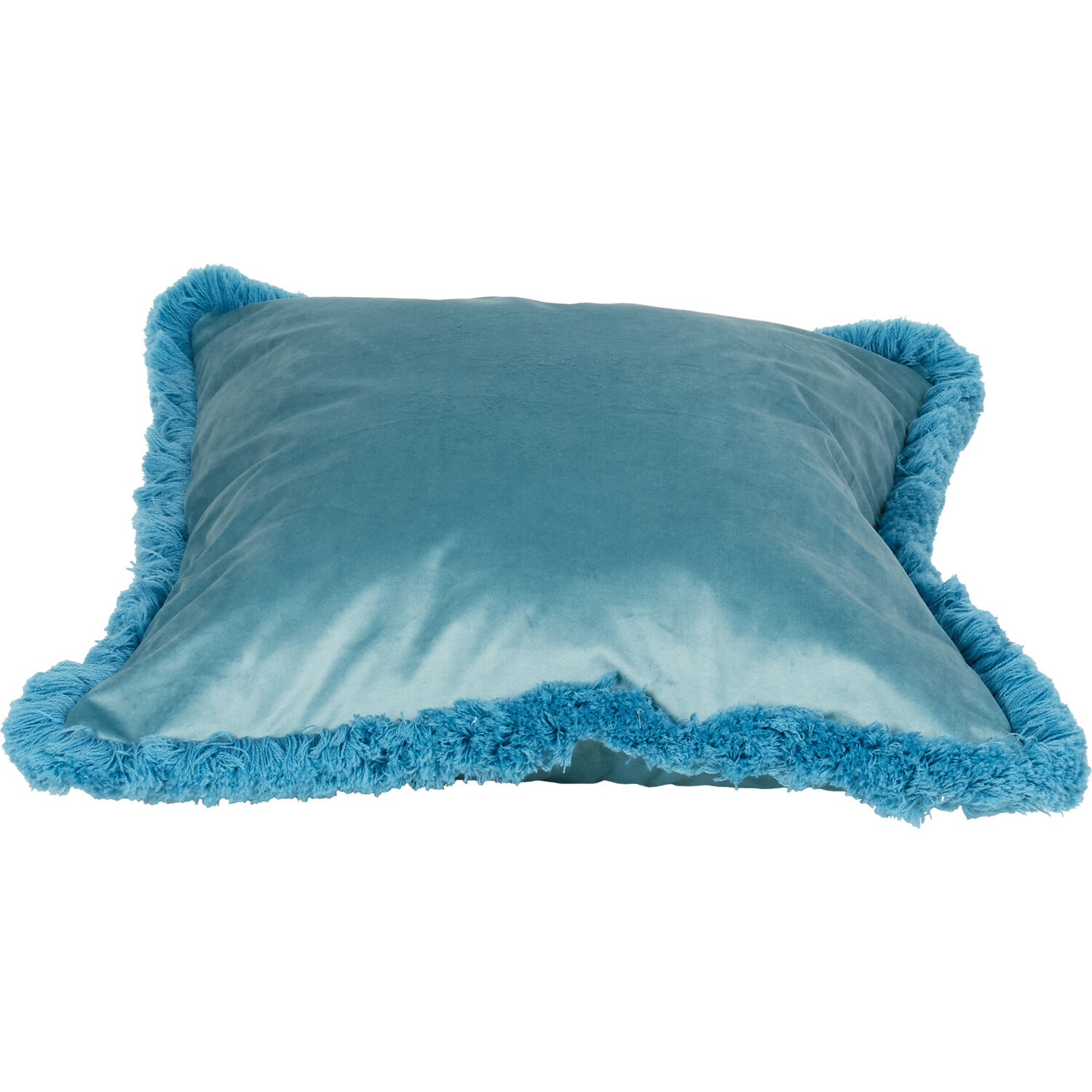 Axton Velvet Fringed Cushion - Teal Image 2