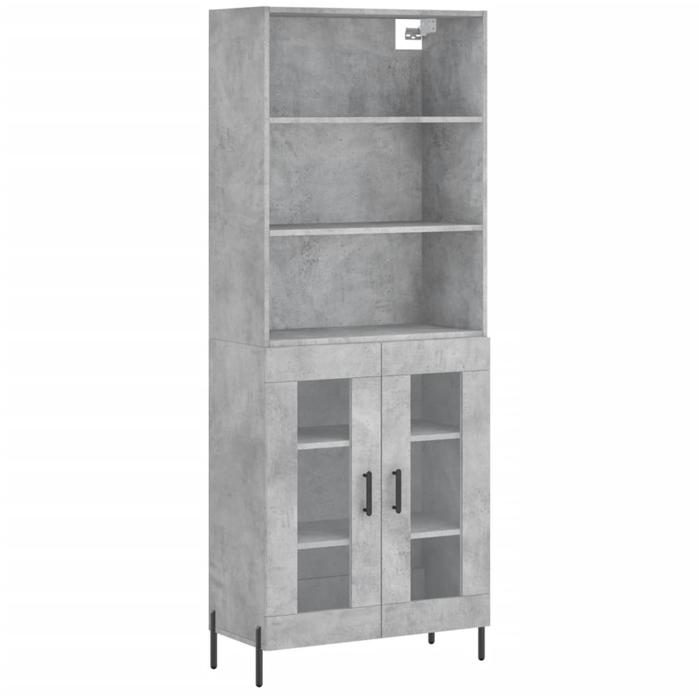 vidaXL 2 Glass Door 3 Shelf Concrete Grey Tall Highboard Image 2