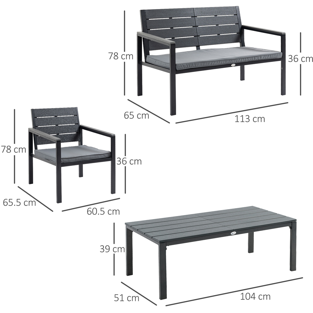 Outsunny 4 Seater Grey Steel Frame Outdoor Sofa Lounge Set Image 7